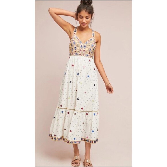 Anthropologie Payal Pratap Nora Midi Embroidered Artisan Festival Boho Dress 8 - Picture 4 of 15